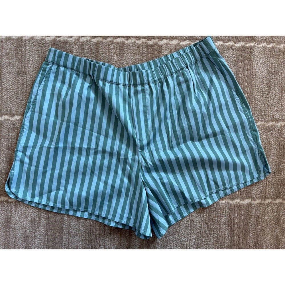 Madewell Women’s XL Blue Green Striped Pull On Shorts High Rise NWT